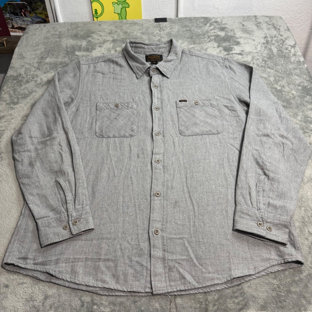 Filson Mens XXL Gray Flannel Long Sleeve Button Down Work Shirt Cotton Heather